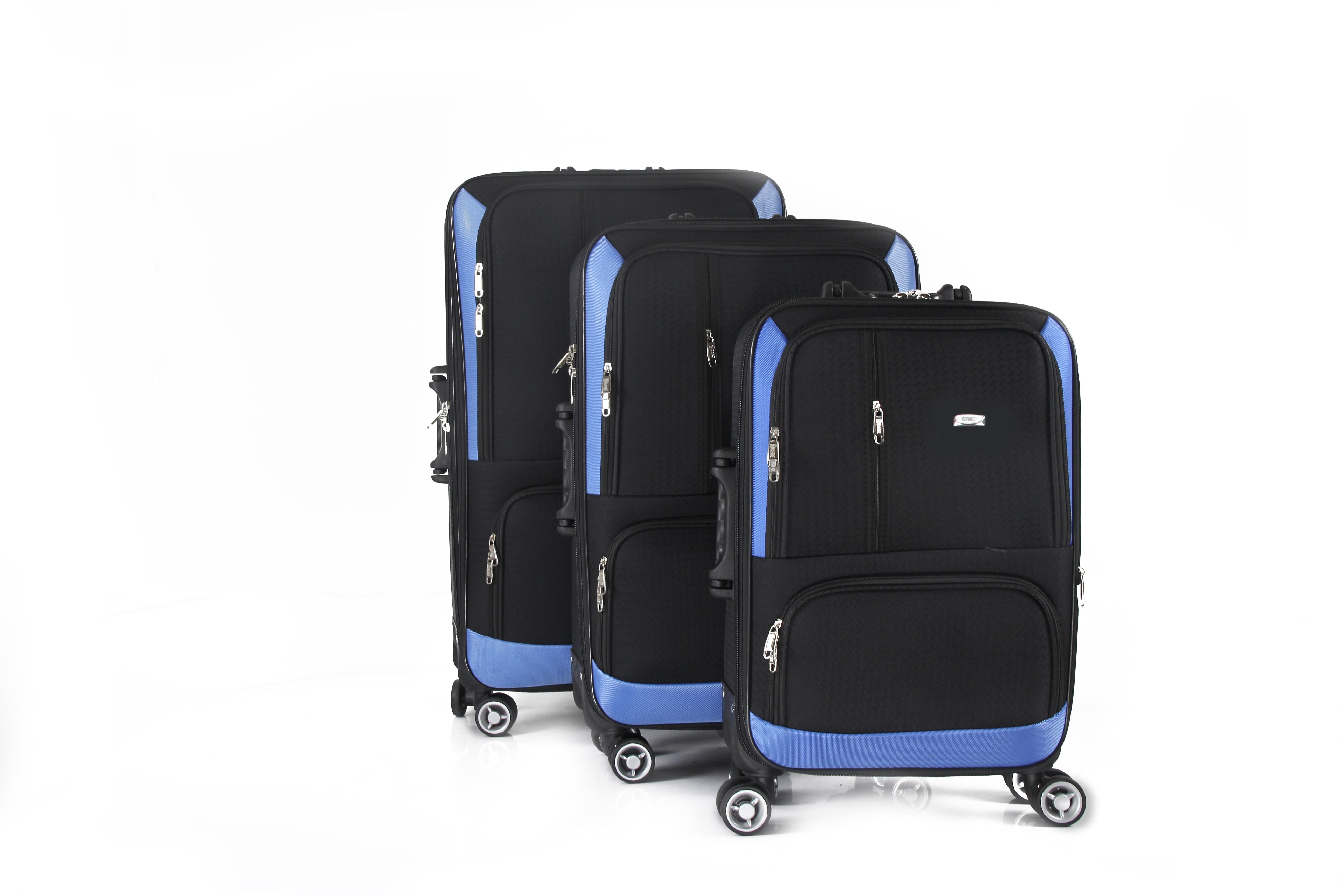 Mirage Dominic Soft Shell Lightweight Expandable 360 Dual Spinning Wheels Combo Lock 28", 24", 20" 3 Piece Luggage Set